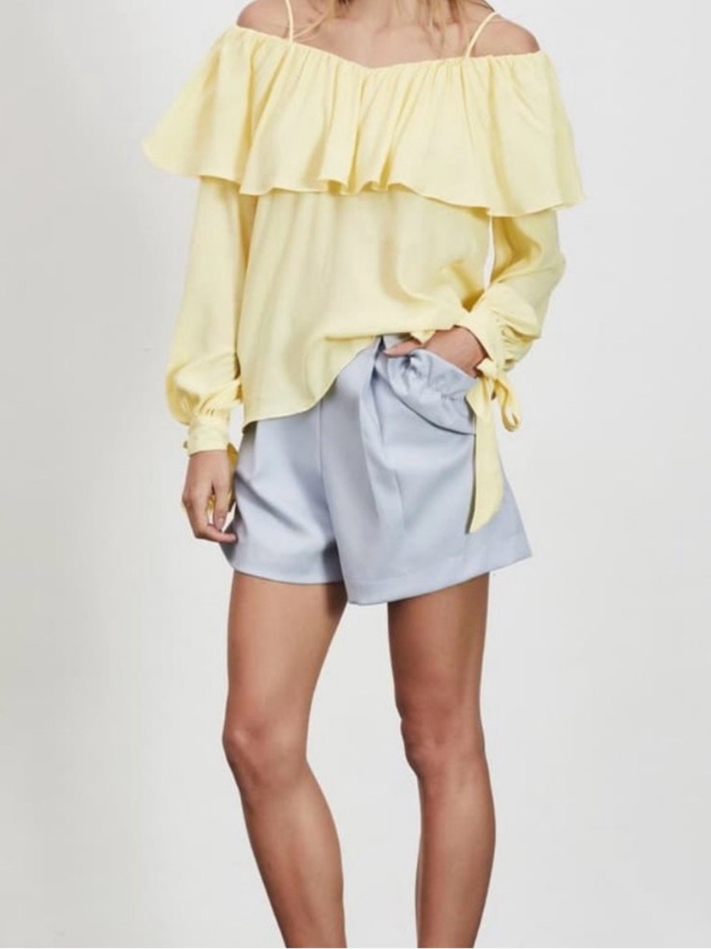 Elliatt Off The Shoulder Tie Sleeve Ruffle Top Yellow Medium